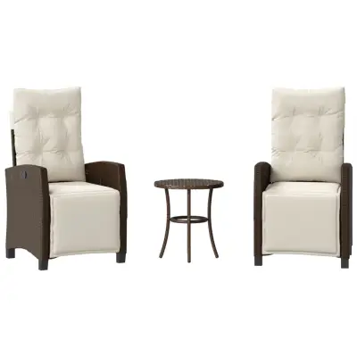 vidaXL Bistro garnitura 3-delna z blazinami rjav poli ratan