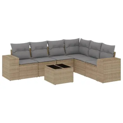 vidaXL Vrtna sedežna garnitura 7-delna z blazinami bež poli ratan