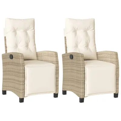 vidaXL Vrtni naslanjač z naslonom za noge 2 kosa bež poli ratan