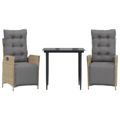 vidaXL Vrtna jedilna garnitura 3-delna z blazinami bež poli ratan