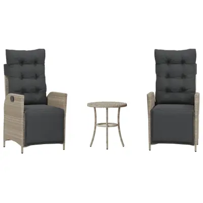 vidaXL Bistro garnitura 3-delna z blazinami svetlo siv poli ratan