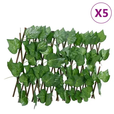 vidaXL Umetna trta raztegljiva ograja zelena 5 kosov 180x20 cm