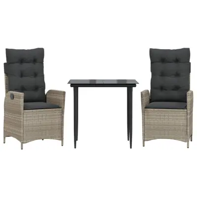 vidaXL Vrtna jedilna garnitura 3-delna z blazinami sv. siv poli ratan