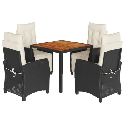 vidaXL Vrtna jedilna garnitura 5-delna z blazinami črn poli ratan