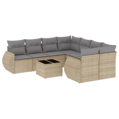 vidaXL Vrtna garnitura 9-delna z blazinami bež poli ratan