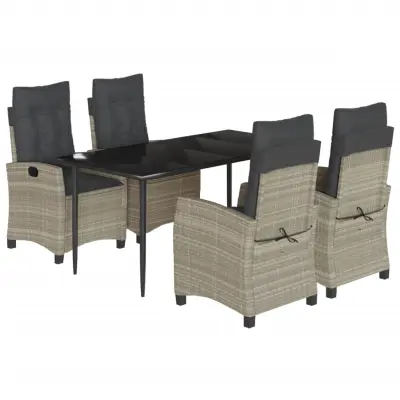 vidaXL Vrtna jedilna garnitura 5-delna z blazinami sv. siv poli ratan