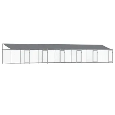 vidaXL Pasji boks s streho in vrati siv 12x2x2 m pocinkano jeklo