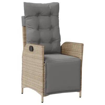 vidaXL Vrtni naslanjač z naslonom za noge bež poli ratan