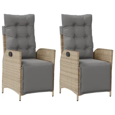 vidaXL Vrtni naslanjač z naslonom za noge 2 kosa bež poli ratan