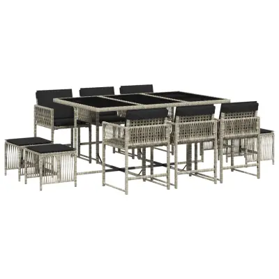 vidaXL Vrtna jedilna garnitura 11-delna z blazinami sv. siv PE ratan