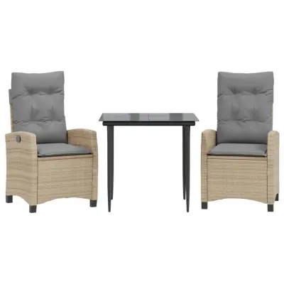 vidaXL Vrtna jedilna garnitura 3-delna z blazinami bež poli ratan