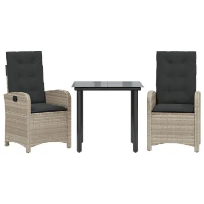 vidaXL Vrtna jedilna garnitura 3-delna z blazinami sv. siv poli ratan