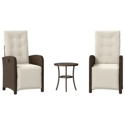 vidaXL Bistro garnitura 3-delna z blazinami rjav poli ratan