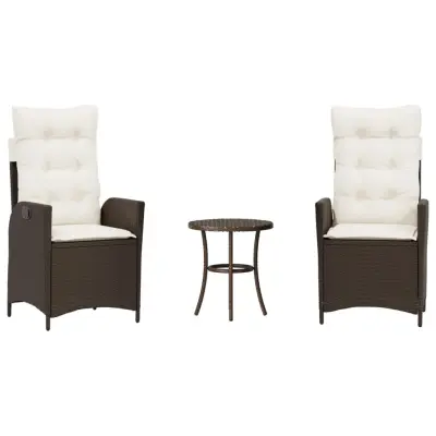 vidaXL Bistro garnitura 3-delna z blazinami rjav poli ratan