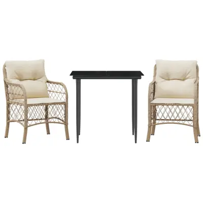 vidaXL Bistro garnitura 3-delna z blazinami bež poli ratan