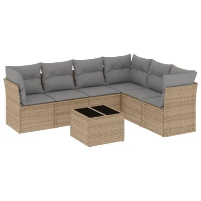 vidaXL Vrtna sedežna garnitura 7-delna z blazinami bež poli ratan