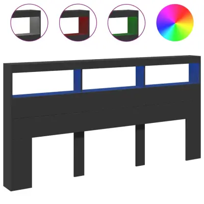 vidaXL Omarica za vzglavje postelje LED črna 200x17x102 cm