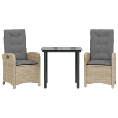 vidaXL Vrtna jedilna garnitura 3-delna z blazinami bež poli ratan