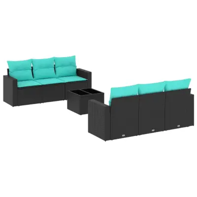 vidaXL Vrtna sedežna garnitura 7-delna z blazinami črn poli ratan