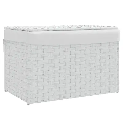 vidaXL Košara za perilo s pokrovom bela 55,5x35x34 cm poli ratan