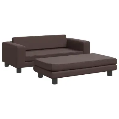 vidaXL Otroški kavč s stolčkom za noge rjav 100x50x30 cm umetno usnje