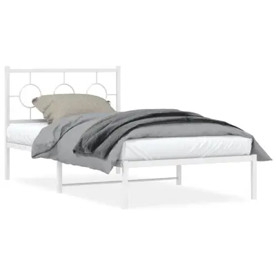 vidaXL Kovinski posteljni okvir z vzglavjem bel 100x190 cm