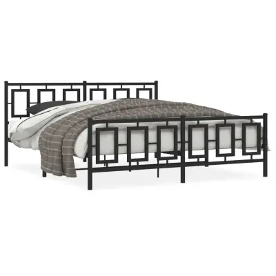 vidaXL Kovinski posteljni okvir z vzglavjem in vznožjem črn 183x213 cm
