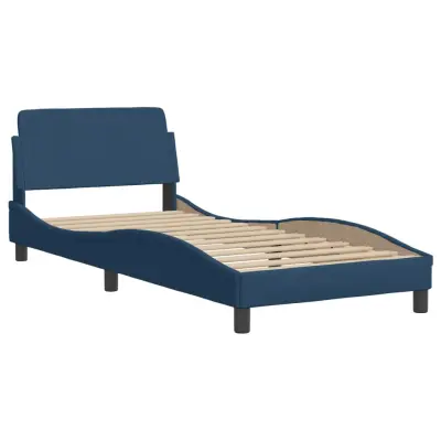 vidaXL Posteljni okvir z vzglavjem brez vzmetnice moder 90x200cm blago