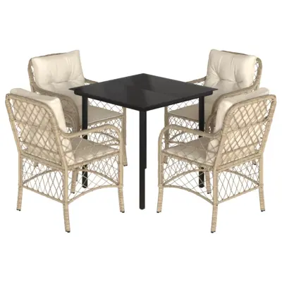 vidaXL Vrtna jedilna garnitura 5-delna z blazinami bež poli ratan