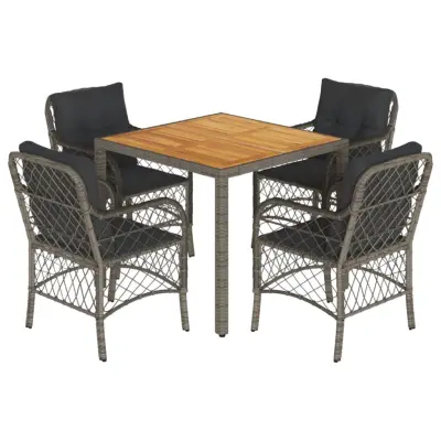 vidaXL Vrtna jedilna garnitura 5-delna z blazinami siv poli ratan