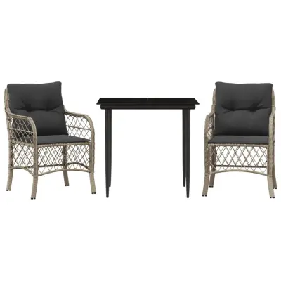 vidaXL Bistro garnitura 3-delna z blazinami svetlo siv poli ratan