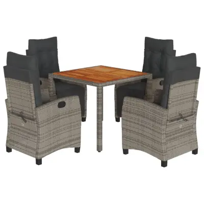 vidaXL Vrtna jedilna garnitura 5-delna z blazinami siv poli ratan