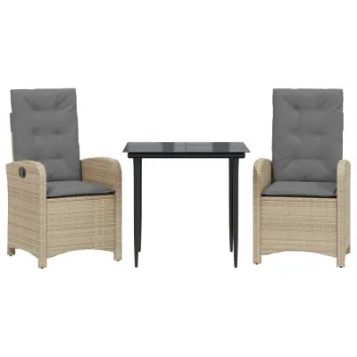 vidaXL Vrtna jedilna garnitura 3-delna z blazinami bež poli ratan