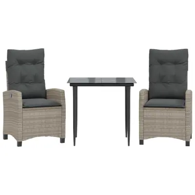 vidaXL Vrtna jedilna garnitura 3-delna z blazinami sv. siv poli ratan