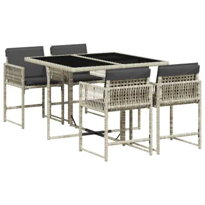 vidaXL Vrtna jedilna garnitura 5-delna z blazinami sv. siv poli ratan