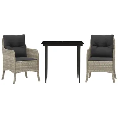 vidaXL Vrtna jedilna garnitura 3-delna z blazinami sv. siv poli ratan