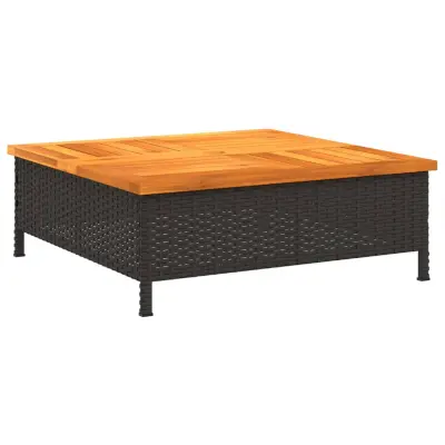 vidaXL Vrtna miza črna 70x70x25 cm ratan in akacijev les