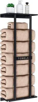 Bathroom Towel Storage Rack, Bathroom Towel Rack Wall Mounted 30 Inch with Rack Holds 6 Large Towels, Wall Towel Rack for Rolled Towels, Black