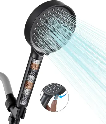 Handheld Filtered Shower Head, High Pressure 6 Spray Mode Shower Head with Filter, Water Softener Hard Water Filter Beads - Removes Chlorine - Reduces