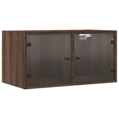 vidaXL Stenska omarica s steklenimi vrati 2 kosa hrast 68,5x37x35 cm