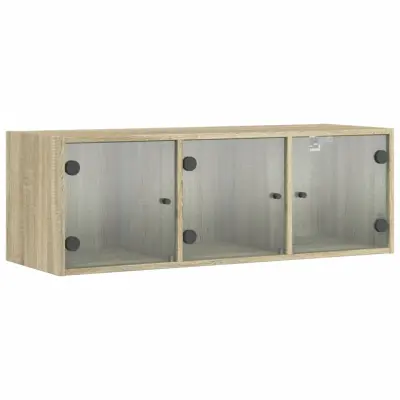 vidaXL Stenska omarica s steklenimi vrati sonoma hrast 102x37x35 cm