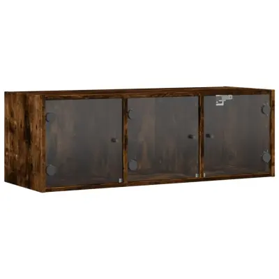 vidaXL Stenska omarica s steklenimi vrati dimljen hrast 102x37x35 cm