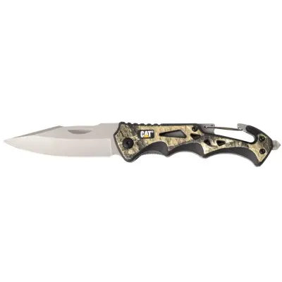 CAT Nož žepni, zložljiv, 19 cm, kamuflažni, s karabinom, 107606