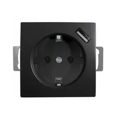 Vtičnica schuko + USB Quadra enojna brez okvirja črna 230V