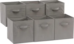 Zložljiva kocka za shranjevanje iz blaga z ročaji, siva