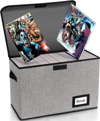 Serija škatle za shranjevanje stripov, zložljiva kratka škatla za stripe, lahko sprejme 160-180 stripov, škatla za shranjevanje z zaščitnimi policami na nosilcu za težke obremenitve (siva)