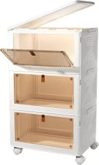 Organizator plastične škatle za shranjevanje 3 sloja, zložljiva škatla za shranjevanje s pokrovom, posoda za shranjevanje za spalnico, dnevna soba, kuhinja, pisarna, zložljiva škatla za shra