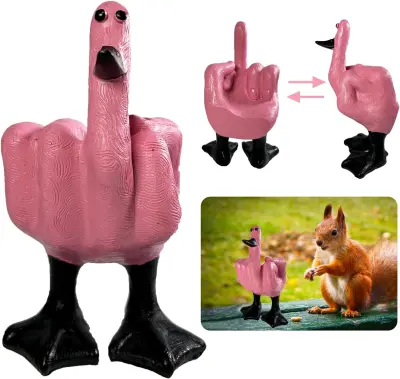 Funny duck resin statue, finger duck resin garden statue, duck resin craft decorative sculpture statue for home office desk joke prank gift