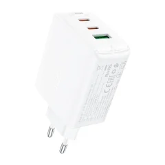 Acefast A41 omrežni polnilnik, 2x USB-C + USB, GaN 65W (bela)