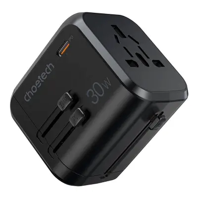 Choetech PD5008 potovalni stenski polnilnik, 3xUSB-A, 1xUSB-C, GaN, 30W, US/EU/UK/AU (črn)